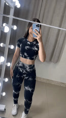 Conjunto Legging Empina Bumbum Rajado Preto com Manga